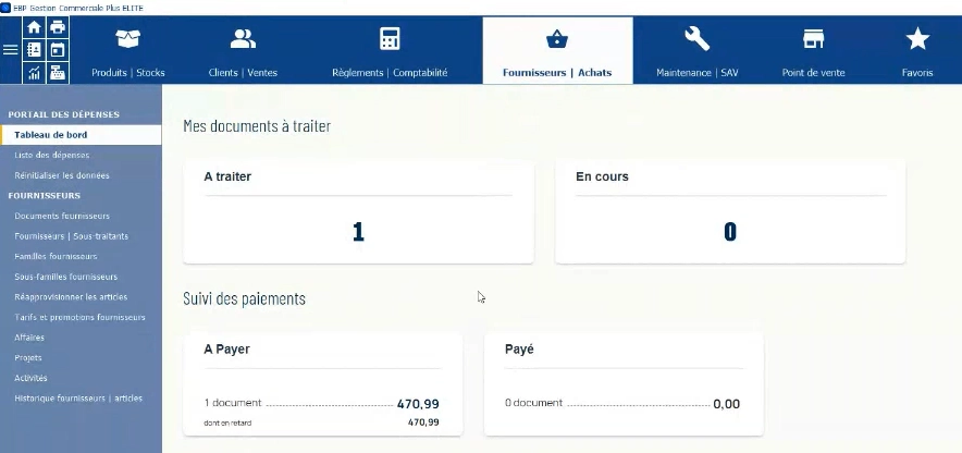 EBP Gestion Commerciale tableau de bord Facturation Electronique
